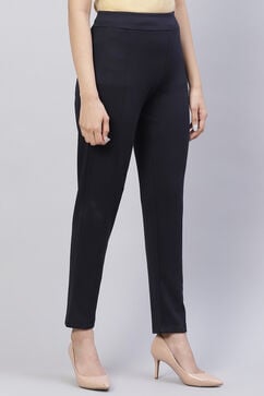 Navy Straight Poly Viscose Leggings image number 2