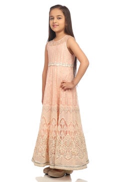 Peach Anarkali Nylon Gown image number 2