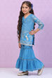 Blue Cotton A-Line Printed Kurta Set image number 0