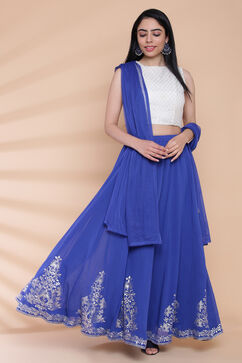 Off White And Blue Poly Cotton Lehenga Set image number 0