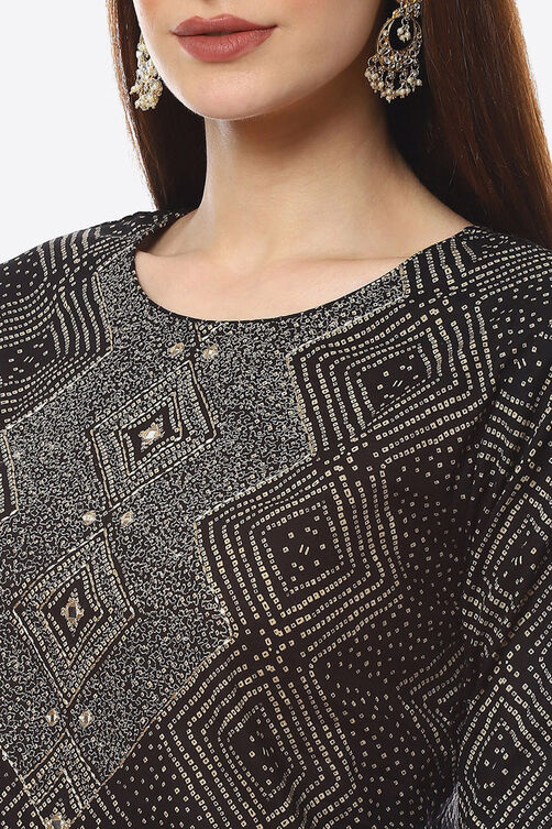 Black Cotton Unstitched Suit Set image number 1