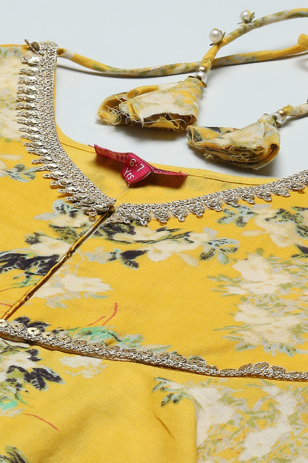 Yellow Floral Cotton Peplum Kurta Garara & Net Dupatta image number 1