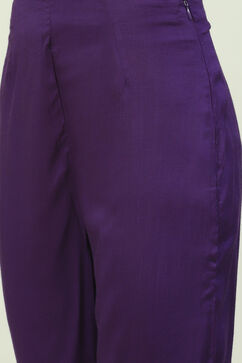 Violet LIVA Straight Kurta Slim Pant Suit Set image number 2