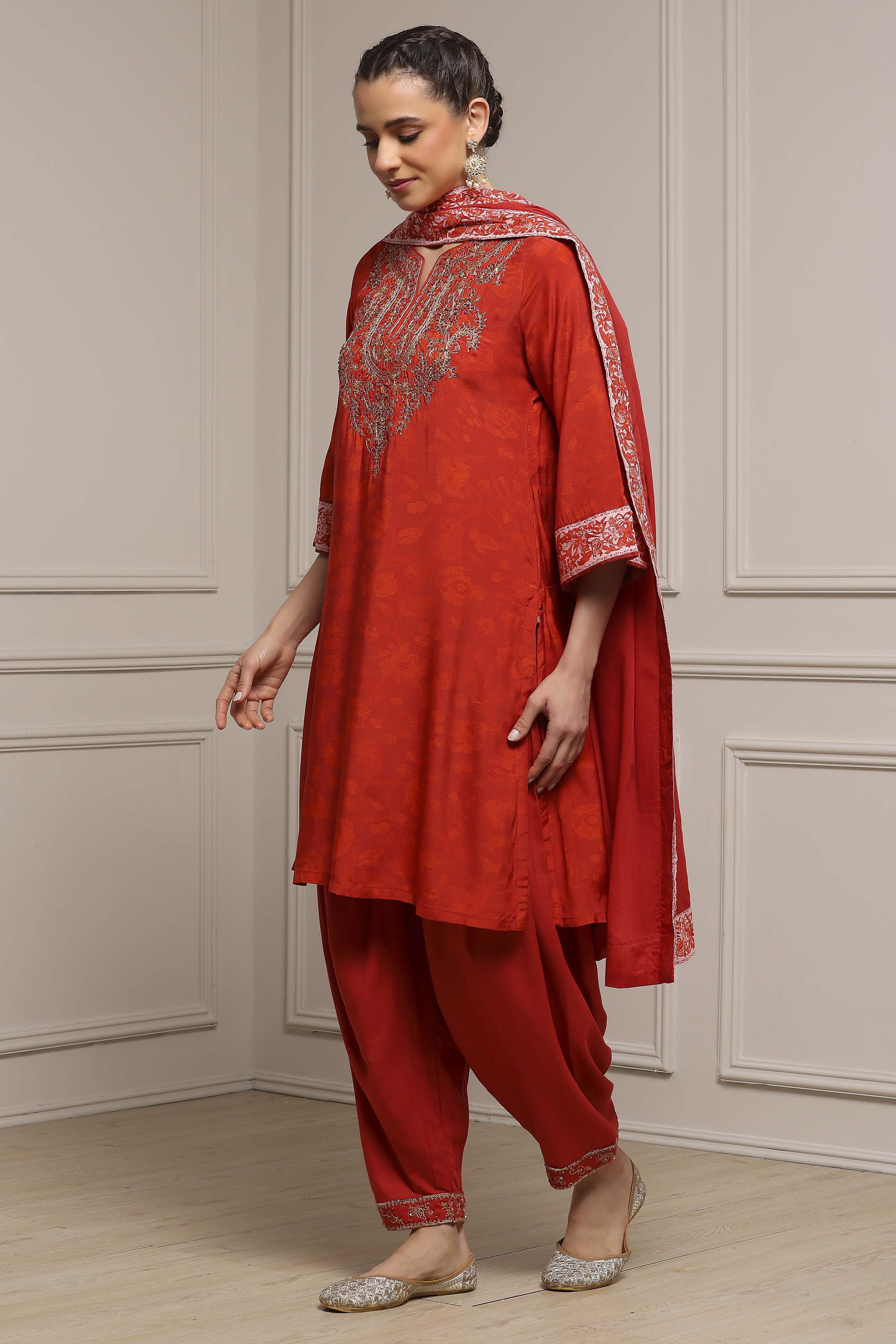 Burnt Orange Printed Straight Salwar Suit Set image number 3