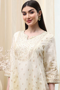 Cream Poly Viscose Straight Kurta Salwar Pant Suit Set image number 1