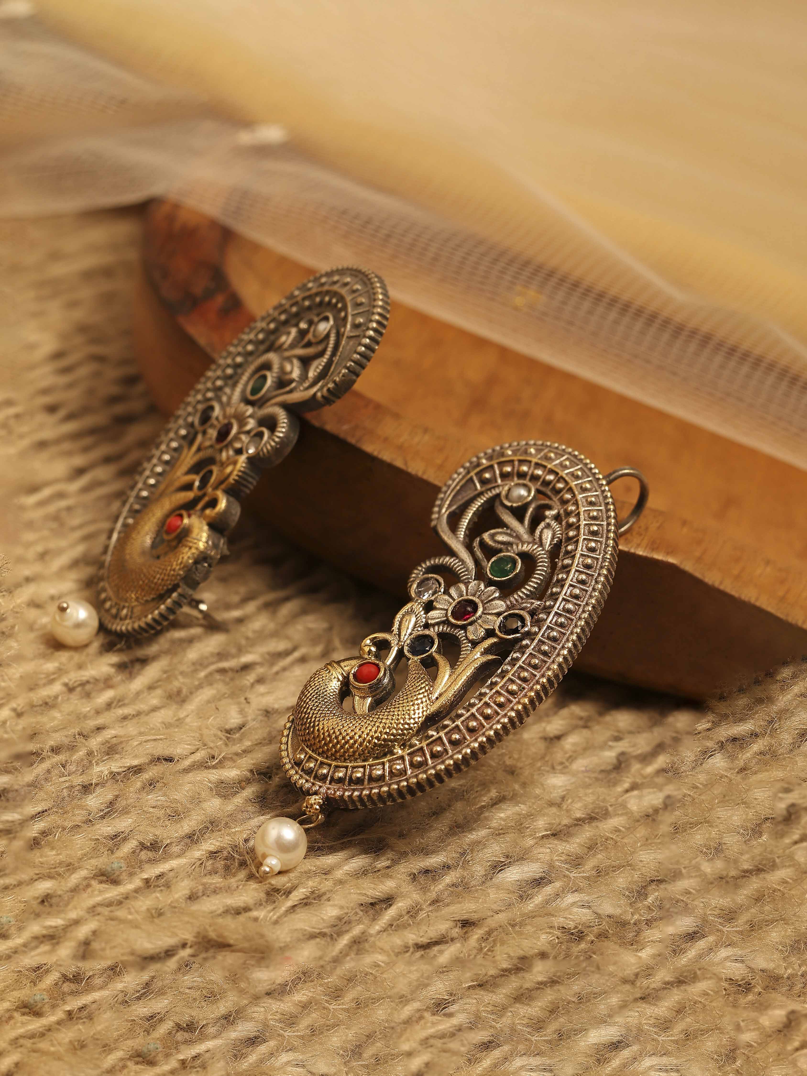 Oxidised Brass Statement Earcuff Earrings image number 0