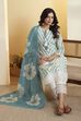 Sea Green Printed Poly Linen Floral Kurta Set