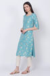 Light Turquoise Poly Metallic Cotton Straight Yarndyed Kurta image number 2