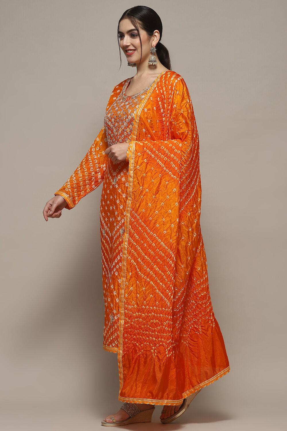 Orange Silk Blend Unstitched Suit set image number 5