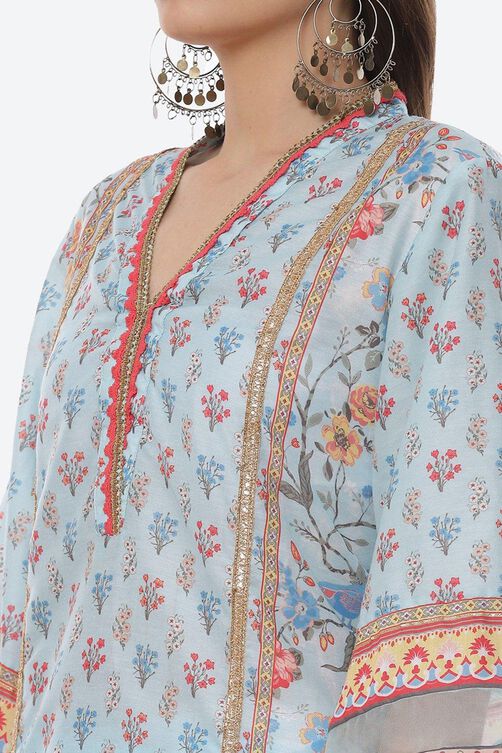 Sky Blue Straight Kurta Slim Pant Suit Set image number 1
