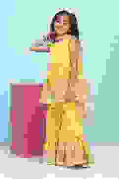 Yellow Cotton Printed Peplum Suit Set image number 3