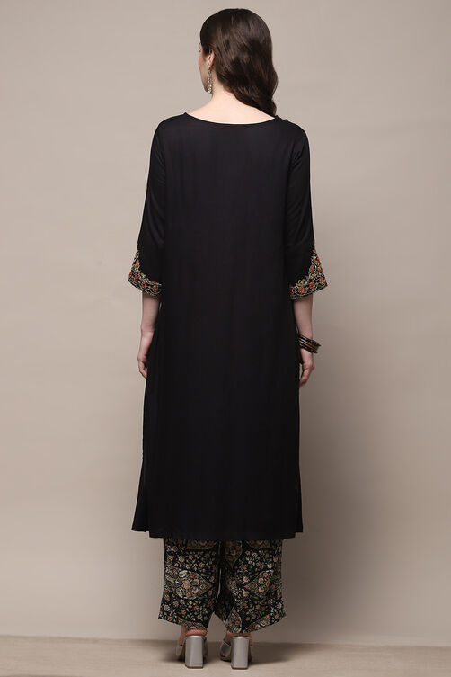 Black Rayon Straight Kurta Set image number 4