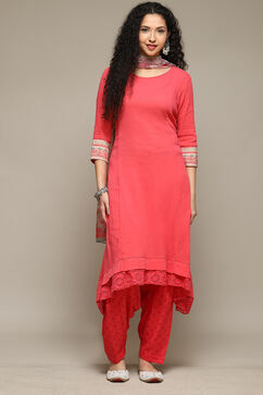 Romantic Pink Cotton A-Line Kurta Palazzo Suit Set image number 8