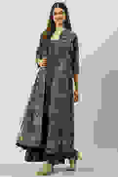 Charcoal Art Silk with Cape Printed Dress image number 5