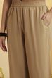 Beige Traditional Motifs Poly Linen Kurta Set image number 4