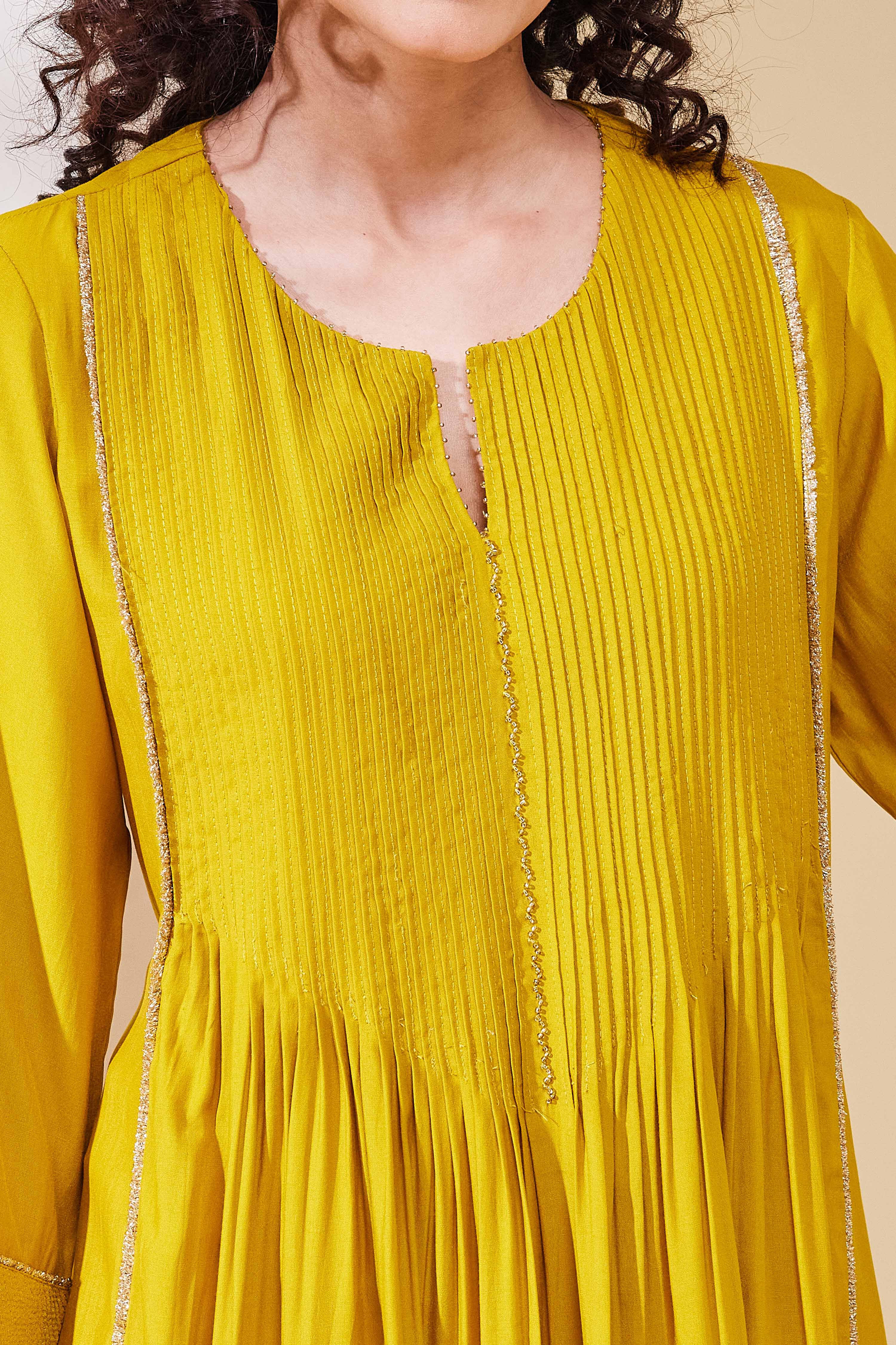 Mustard Yellow Viscose Blend Flared Kurta image number 1