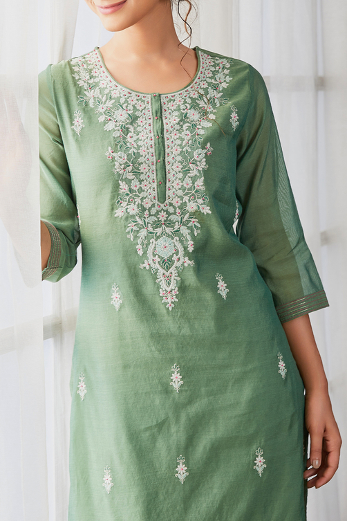 Sape Green Yard-Dyed Straight Kurta image number 1