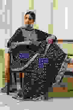 Teal Blue Georgette Embroidered Peplum Suit Set image number 0