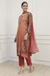 Rust Silk Blend Machine Embroidered Unstitched Suit Set image number 4
