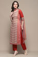 Red Cotton Blend Digital Print Unstitched Suit Set image number 5