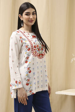 White Floral Printed Straight Short Kurta image number 3