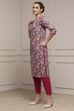 Pink Cotton Floral Printed Straight Kurta image number 2