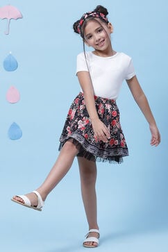 Black Rayon Flared Printed Skirt image number 0