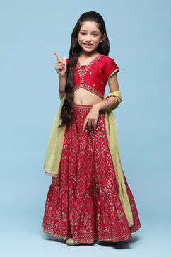 Fuschia Polyester Short Kurta Printed Suit Set image number 5