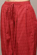 Green & Maroon Cotton Anarkali Kurta Relaxed Salwar Suit Set image number 2
