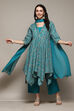 Turquoise Cotton Anarkali Kurta Palazzo Suit Set