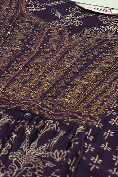 Purple Rayon Flared Printed Kurta Dress image number 1