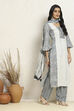 White and Slate Grey Cotton Schiffli Unstitched Suit Set image number 6
