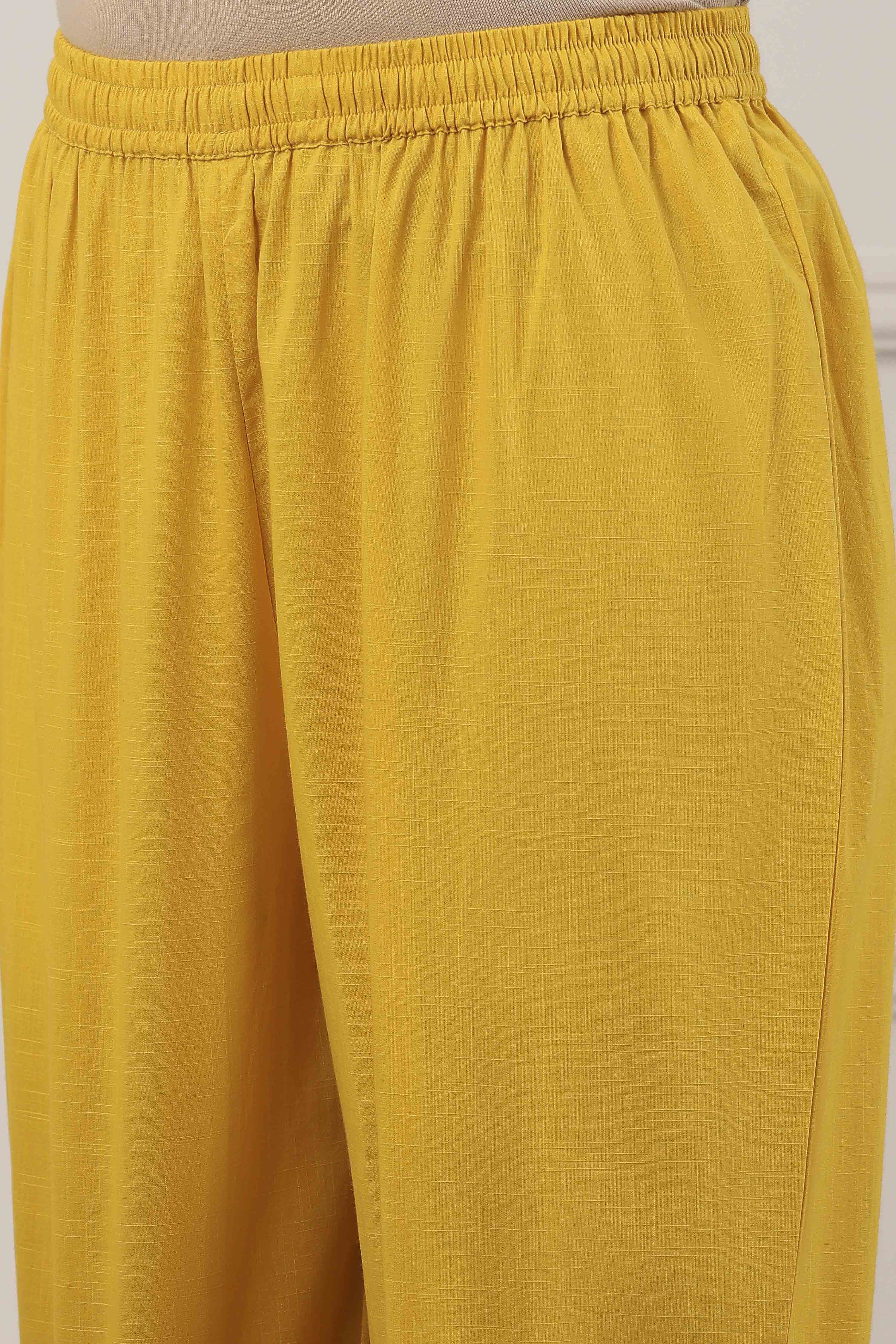 Yellow Cotton Straight Suit Set image number 2