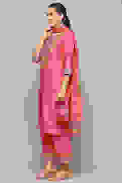 Fuschia Cotton Straight Suit Set image number 4