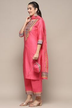 Fuschia Cotton Straight Suit Set image number 4