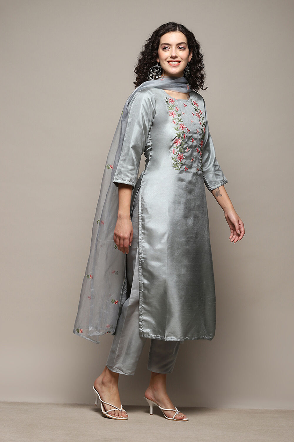 Blue Silk Blend Unstitched Suit Set image number 7