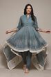 Turquoise Cotton Anarkali Solid Kurta Churidar Suit Set image number 0