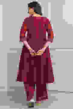 Red Chanderi Kalidar Dyed Suit Set image number 4