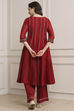 Red Chanderi Kalidar Dyed Suit Set image number 4