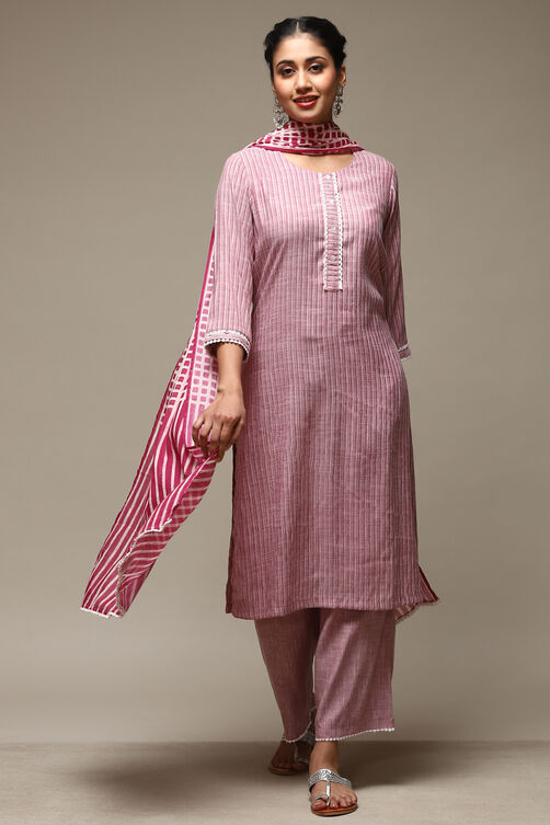 Red Cotton Blend Straight Kurta Palazzo Suit Set image number 7