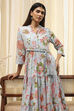 Earthy Blue Cotton Floral Tiered Dress image number 1