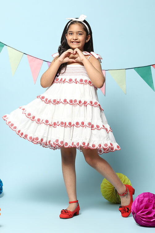 White Cotton Tiered Dress image number 0