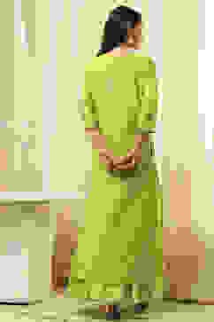 Green Poly Chanderi Layered Tiered Dress image number 5