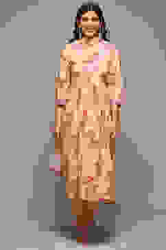 Beige Rayon Straight Kurta Pants Suit Set image number 7