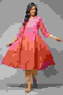 Coral Art Silk Flared Printed Kurta image number 0