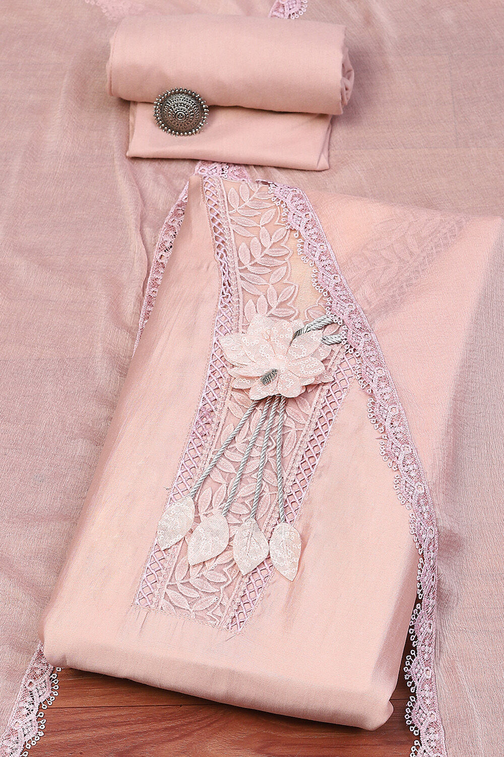 Pink Muslin Unstitched Suit Set image number 0