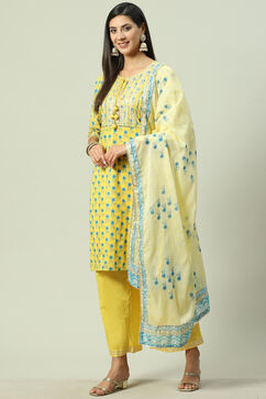 Yellow Cotton Straight Kurta Palazzo Suit Set image number 5