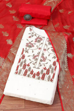 White Red Organza Unstitched Suit Set image number 0