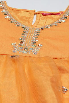Orange Art Silk A-Line Straight Kurta Palazzo Suit Set image number 1