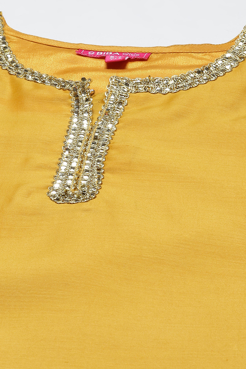 Pink & Yellow Art Silk Straight Kurta Set image number 1